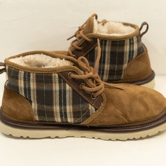 Ugg Pendleton Boot Neumel Brown Leather Plaid Sherpa Hard Sole Chukka Pull On - Picture 15 of 16